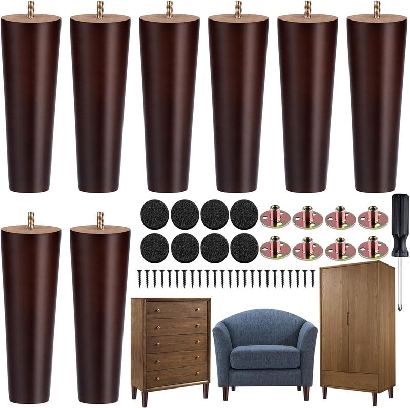 TURSTIN 8 Pieces Furniture Legs 8 Inches Round Solid Wood Furniture Feet Couch