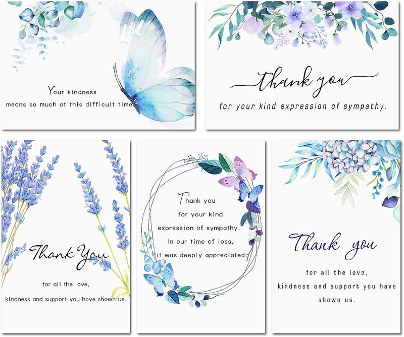 Hunanyume 50 Pack Funeral Thank You Cards with Envelopes, Stickers & Message