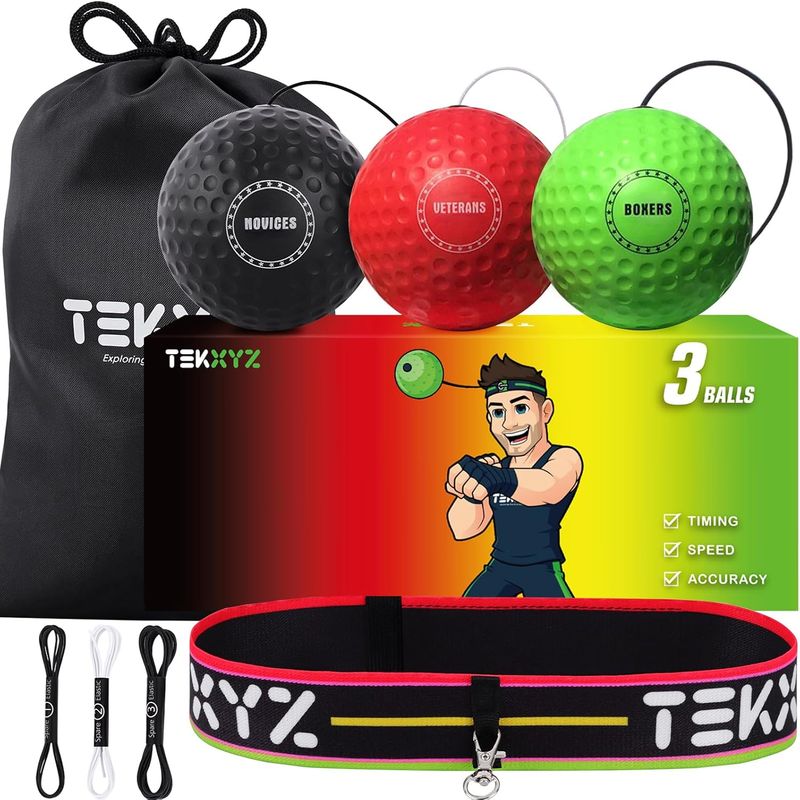 TEKXYZ Boxing Reflex Ball, 3 Difficulty Levels Boxing Ball with Headband