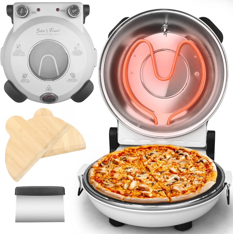 Bakers Friend Electric Pizza Oven Indoor Countertop, 12 Inch Pizza Maker Machine