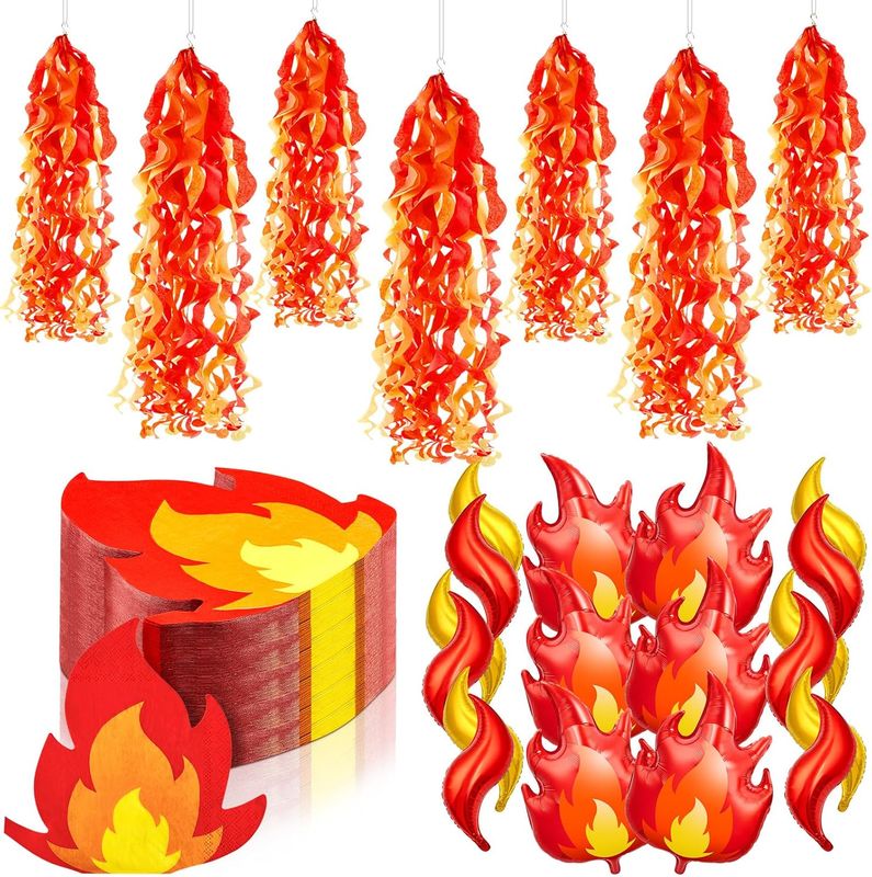 Blueweenly 74 Pcs Fire Party Decorations Include 18 Flame Balloons 6 Fire Paper