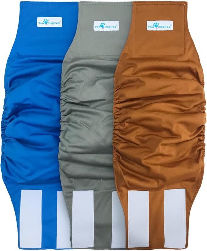 Paw Inspired 3ct Male Dog Wraps Washable, Belly Band for Dogs