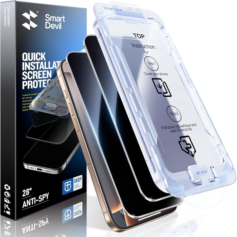 SMARTDEVIL 2 Pack for iPhone 16 Pro Privacy Screen Protector, 9H Protection