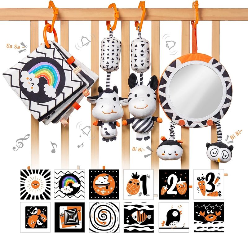 TUMAMA Black and White Baby Toys, High Contrast Tummy Time, Newborn Soft Books