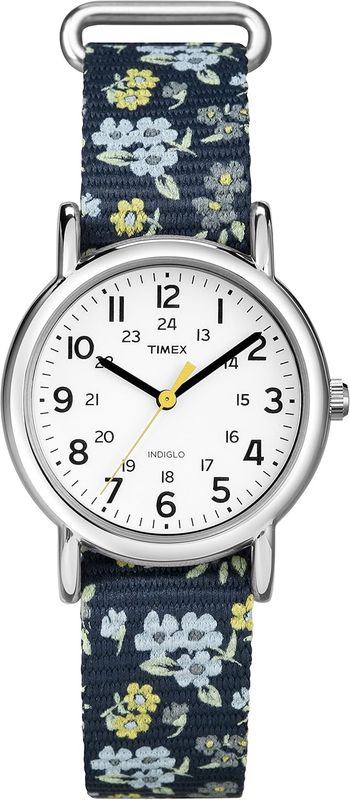 Timex Women's T2P370 Weekender 31mm Blue Floral Nylon Slip-Thru Strap Watch