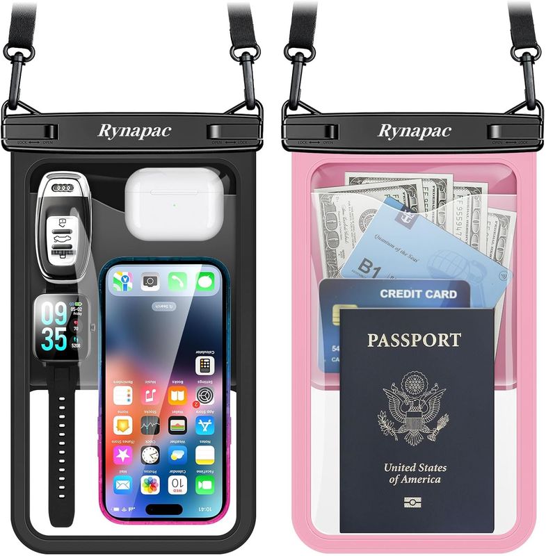 Rynapac 2 Pack Waterproof Phone Pouch - 10in Waterproof Phone Case with Lanyard