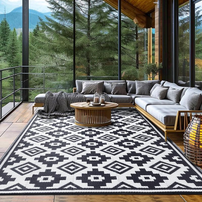 Shilucheng Outdoor Rug 8'x10', Waterproof Area Rug, Reversible Plastic Straw Rug