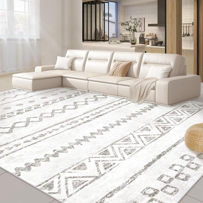 Area Rugs for Living Room: Washable Large Rug Modern Geometric Rugs Soft