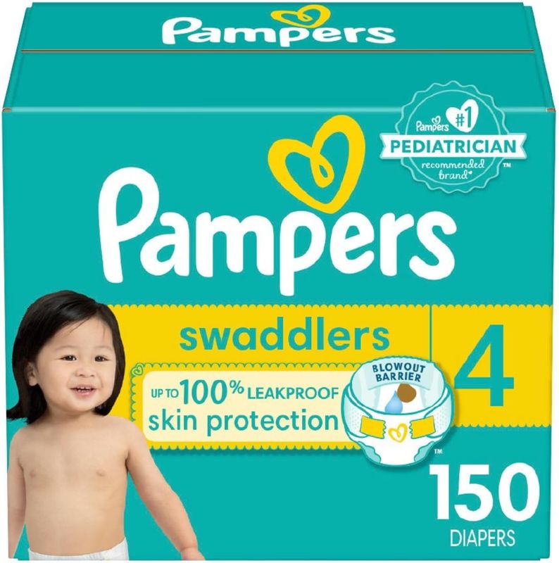 Pampers Baby Diapers - Swaddlers - Size 4, 150 Count, Ultra Absorbent Disposable