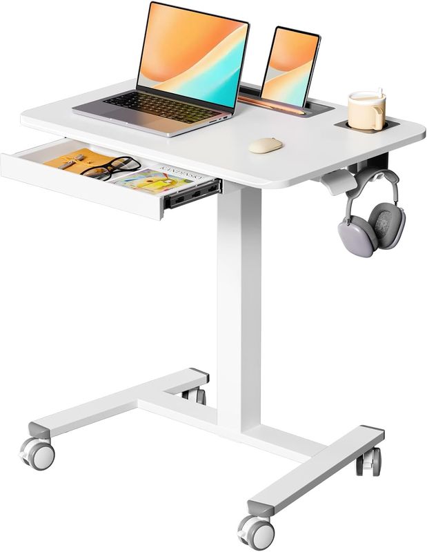 JYLH JOYSEEKER Mobile Standing Desk with Drawer, 28 inch Rolling Desk with Cup
