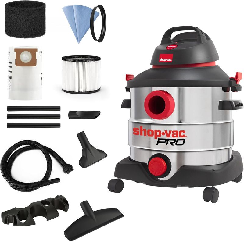 Shop-Vac 8 Gallon 6.0 Peak HP Wet/Dry Vacuum Stainless Steel Tank, Portable Shop