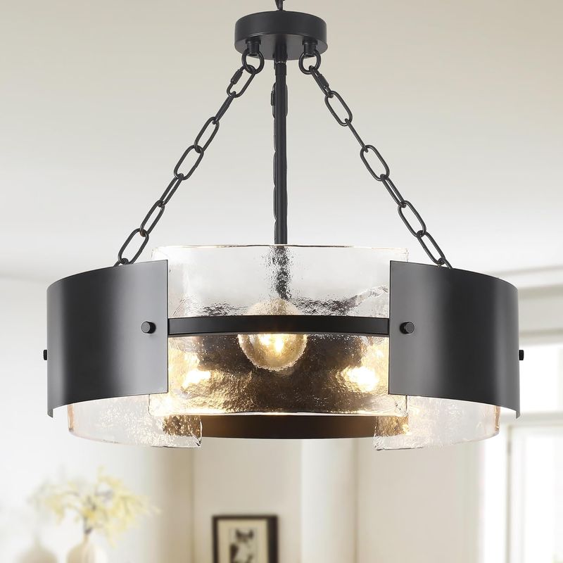 Bosomfr 19.7 inch Modern Black Glass Chandelier Light Industrial Light Fixture Matte