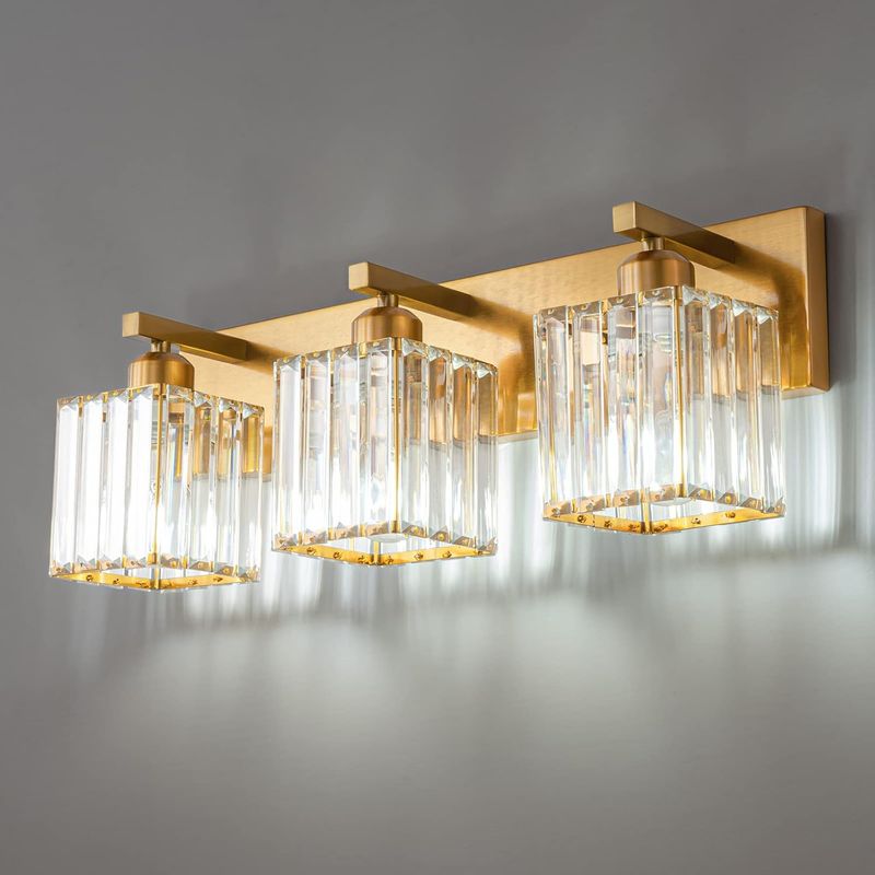 FDPBY Modern 3-Light Gold Brushed Brass Finish Crystal Wall Light for Bathroom