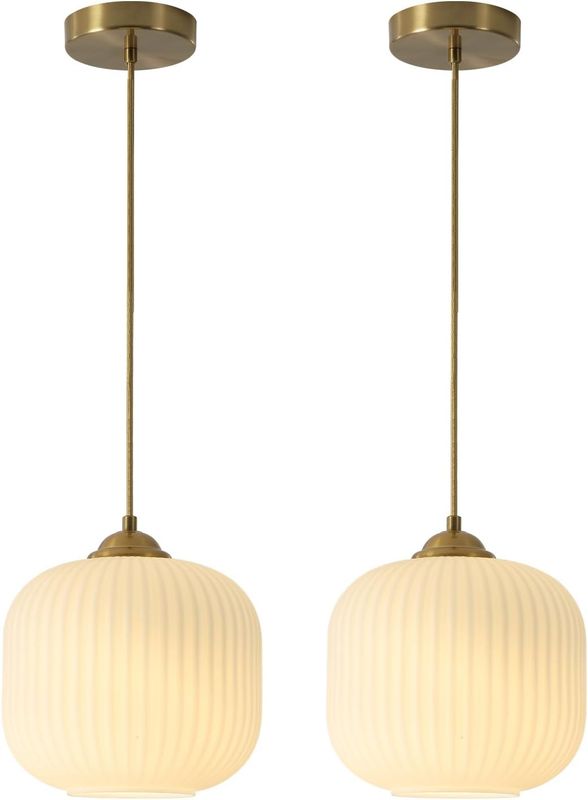KCO Lighting Mid Century Modern Gold White Pendant Light Milk Glass Globe