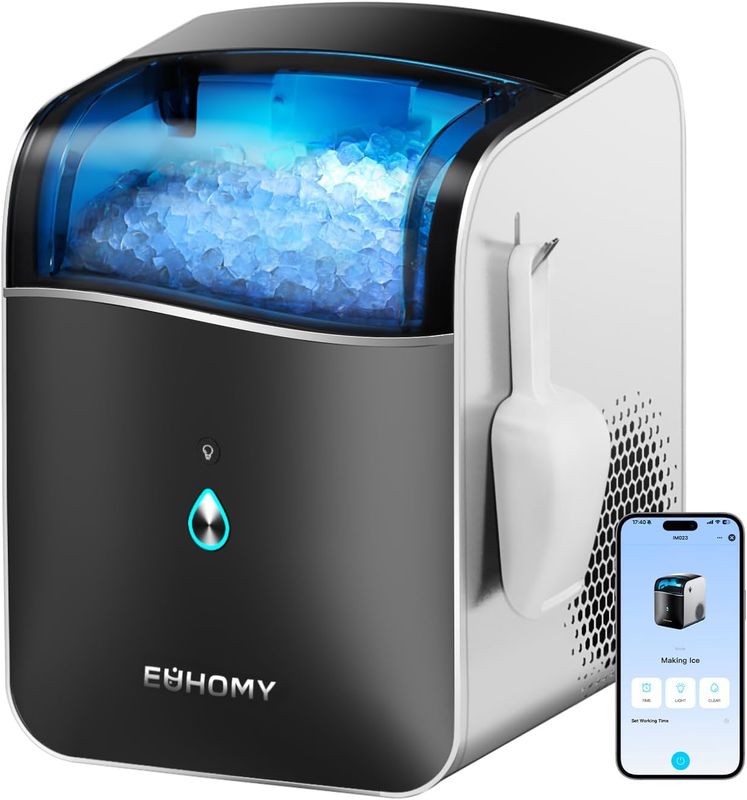 EUHOMY Smart Nugget Ice Maker Countertop, Portable Sonic Ice Maker with APP