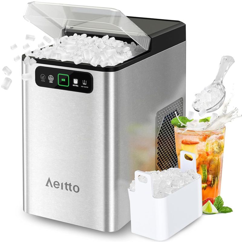Aeitto Nugget Ice Maker Countertop, Pellet Ice Machine Soft Chewable Ice