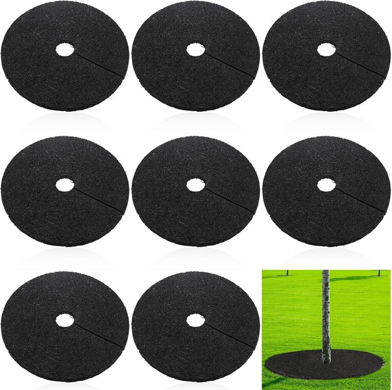 Peryiter 8 Pcs Rubber Mulch Tree Ring, Heavy Duty Rubber Mulch Mat, Tree