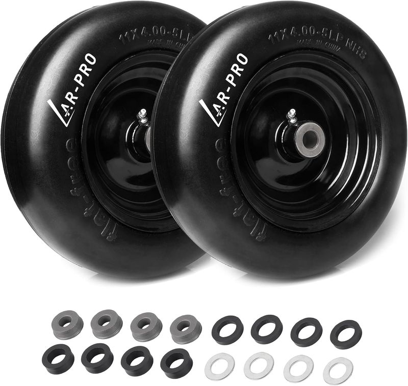 AR-PRO (2-Pack) 11x4.00-5 Flat Free Tire and Wheel, Universal 11x4-5 Solid