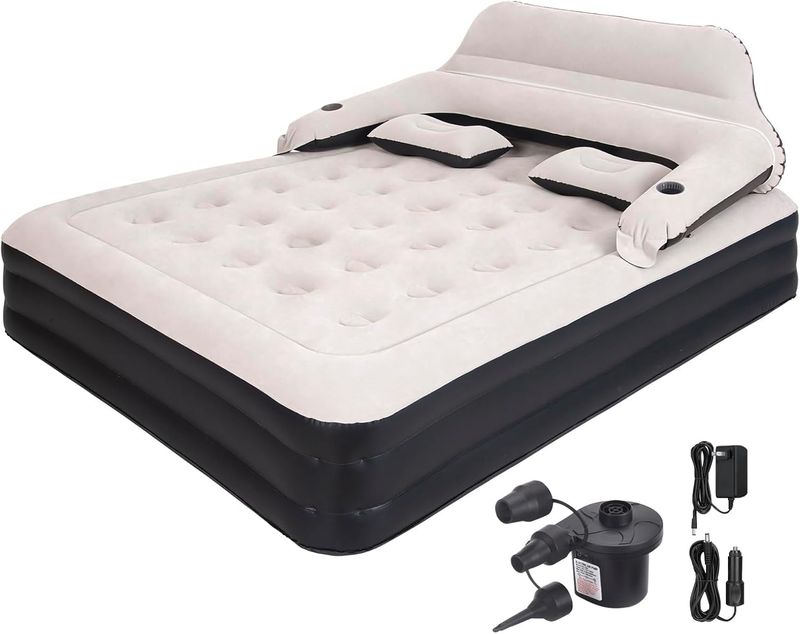 Outraveler Queen Size Air Mattress with Adjustable Headboard and Pump