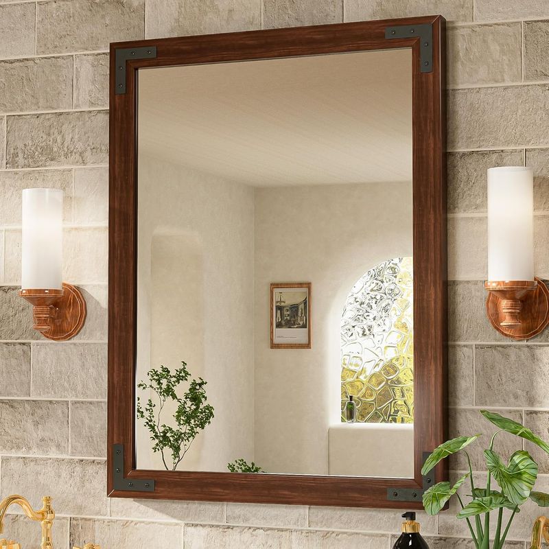 TETOTE 24 inchx36 inch Walnut Wood Framed Mirror