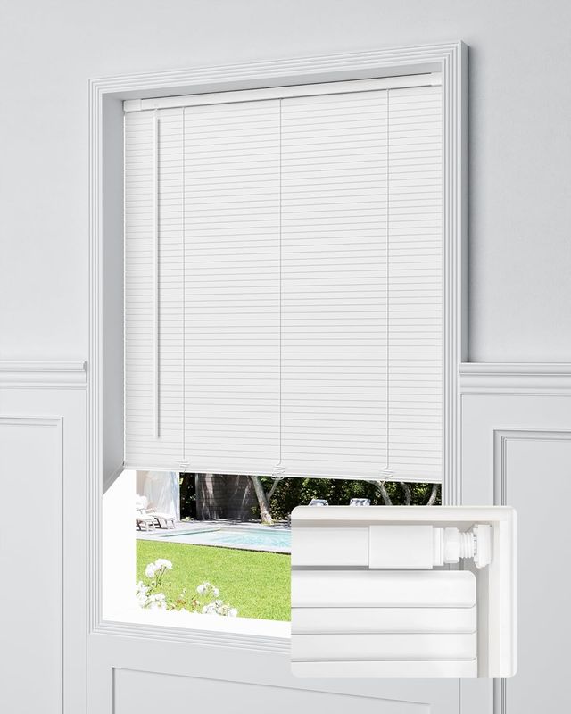UNISHADES No Tools No Drill Cordless Mini Blinds, 24 inchx64 inch, White