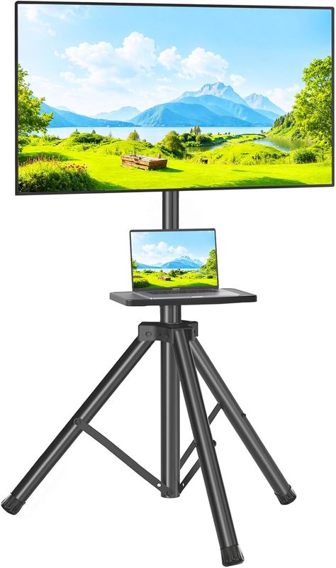 TVON TV Tripod Stand with Shelf for 23 inch-80 inchLED LCD Flat Screen/Curved TVs