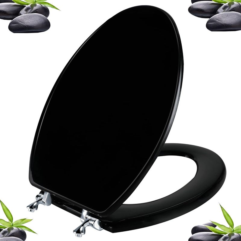 Black Elongated Natural Wood Toilet Seat with Zinc Alloy Hinges