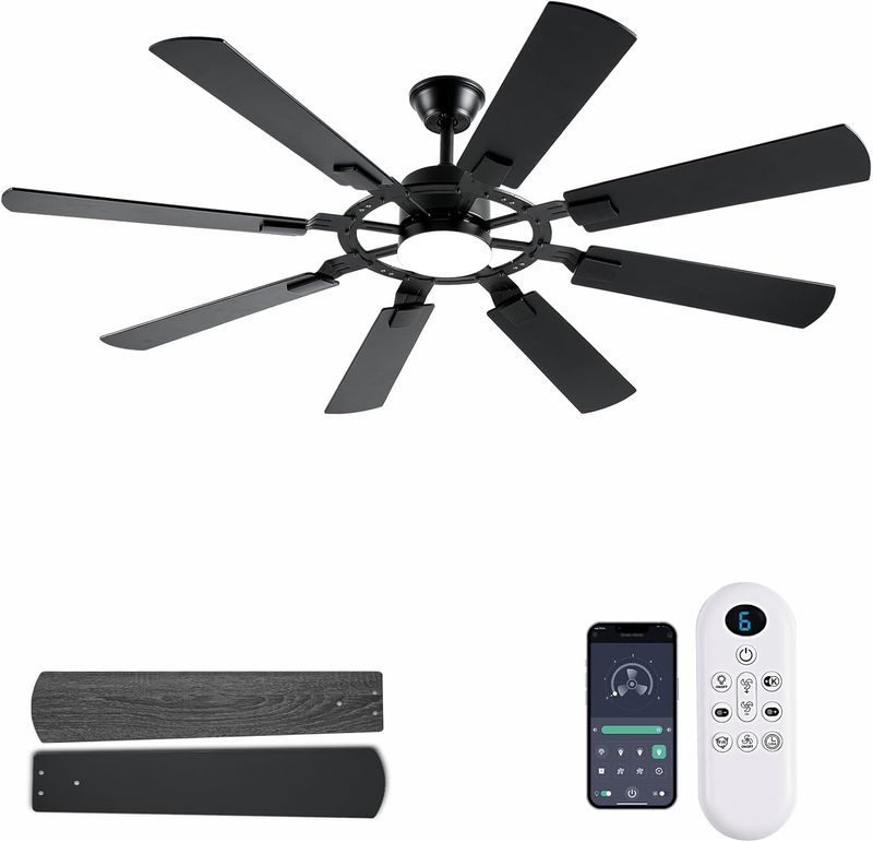 FUMLTP 62 inch Large Low Profile Ceiling Fan with Remote Control, Black