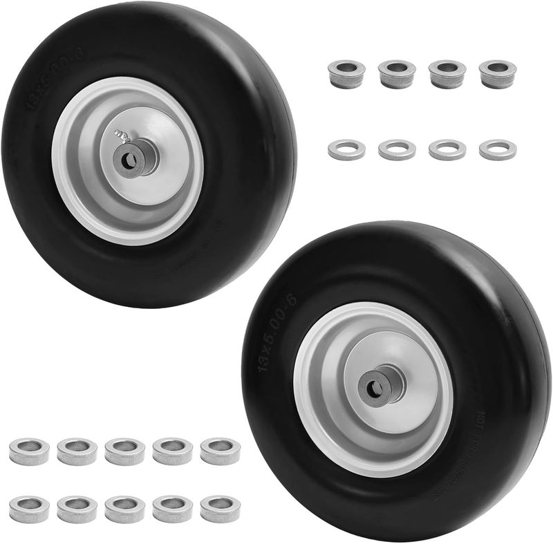 LTNICER 2 Pack, 13 inchx5.00 inch-6 Flat Free Tire and Wheel