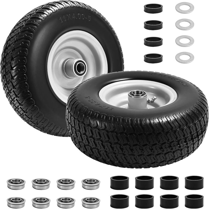 LTNICER (2-Pack) 11x4.00-5 Flat-Free Lawn Mower Tires and Wheels