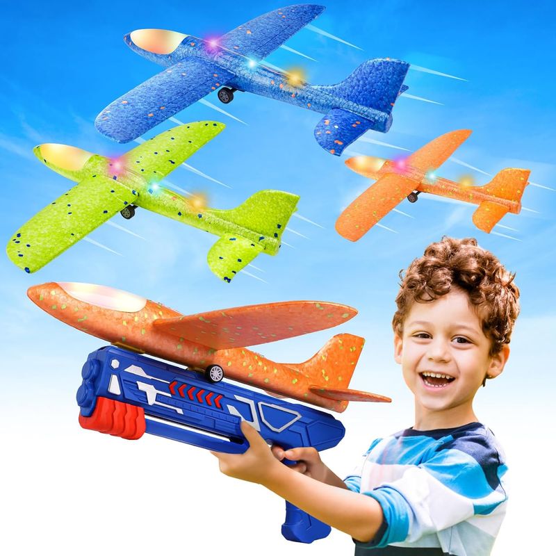 Fuwidvia 3 Pack Airplane Launcher Toys, 13.2'' LED Foam Glider Plane Toy