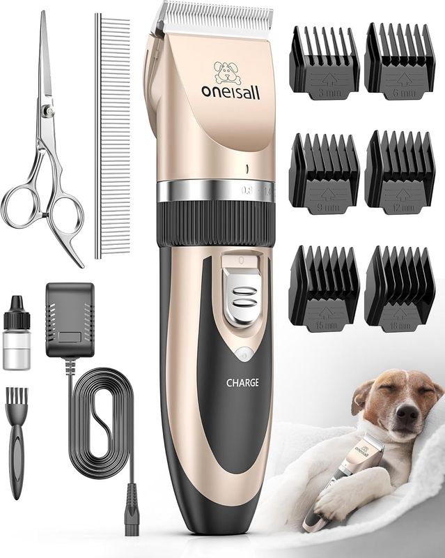 oneisall Dog Clipper Low Noise, Dog Grooming Kit with Rechargeable, Pet Shaver