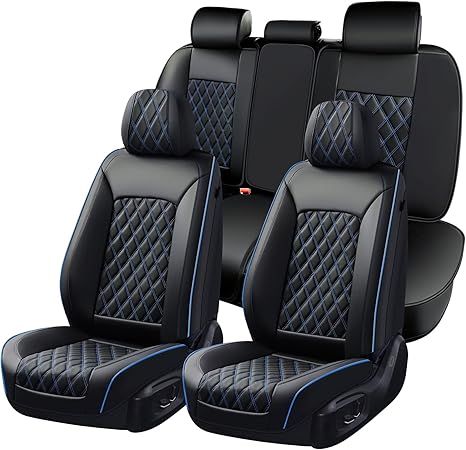 Faux Leather Seat Covers Full Set, Universal Fit Front/Split Seat Rear