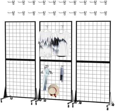 RCZSCBK 3Pack 2' x 5.5' Grid Wall Panels Standing Wire Grid, Display Rack; Black
