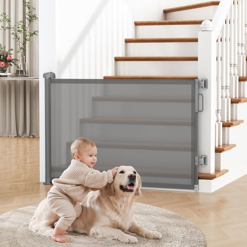 Cideny Retractable Baby Gate for Stairs, 55 inch Wide Mesh Dog Gate Indoor, 34''