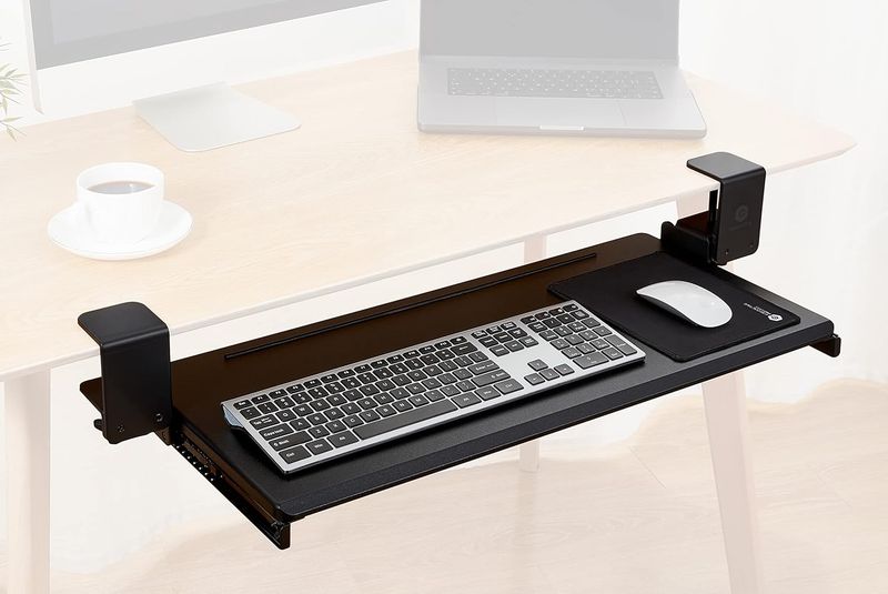 ErgoActive Wide Under Desk Slide Out Keyboard Tray with Clamp On Easy
