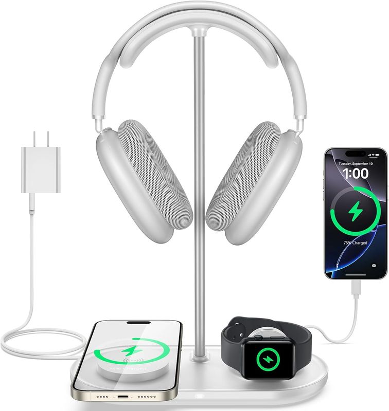 TopMade 5 in 1 Headphone Stand for Desk with Wireless Charger