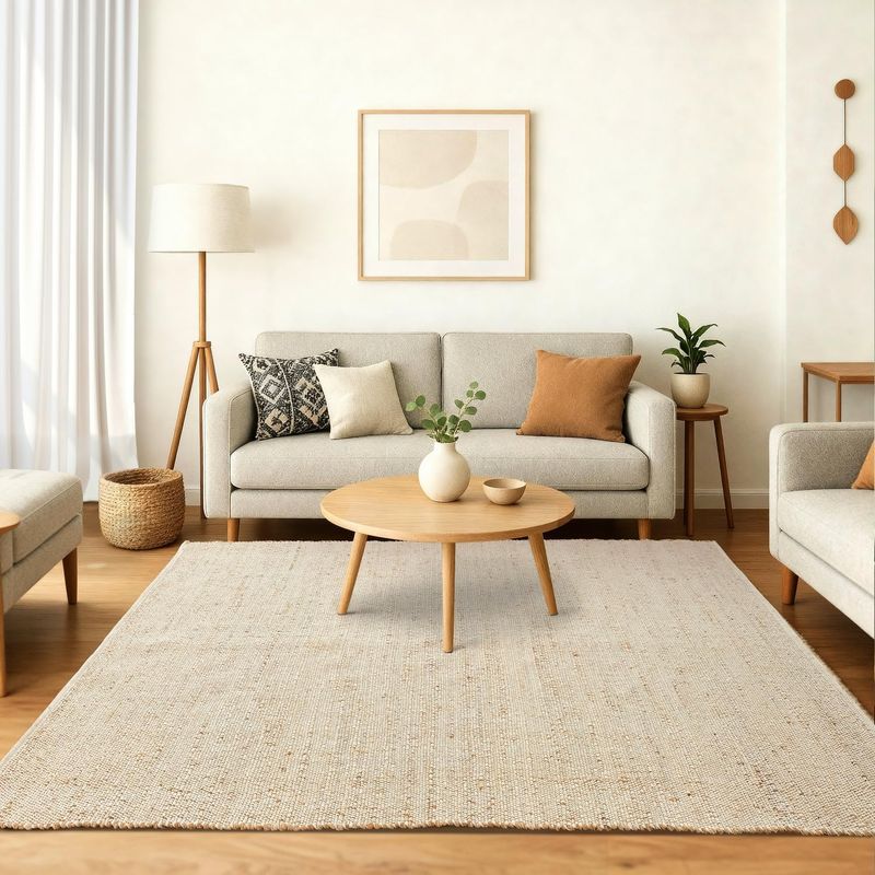 GRUHUM Jute Cotton Area Rug 3'x5'ft Rectangle Hand Woven Natural Farmhouse Rug