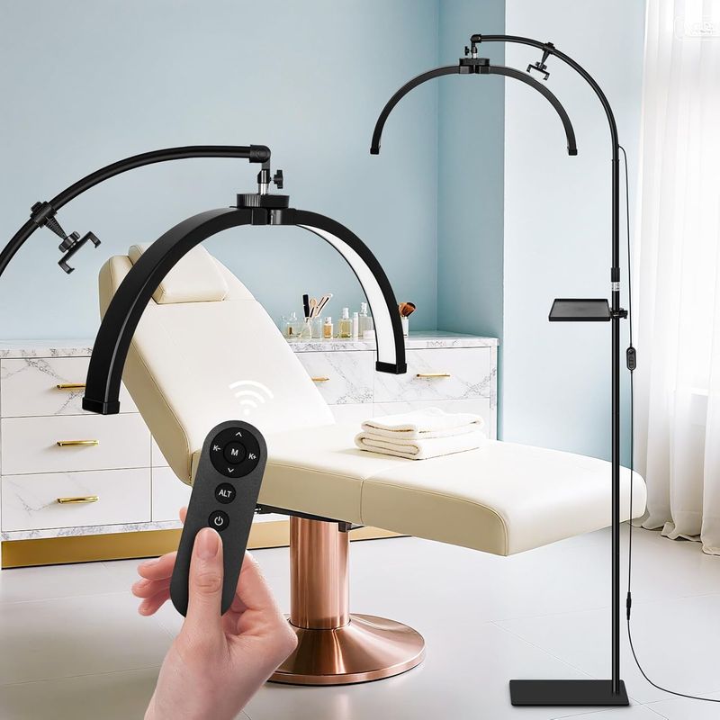 KIRKAS Lash Light Half Moon Lamp w/Tool Tray, 21 inchLED Foldable Floor Lamp; White