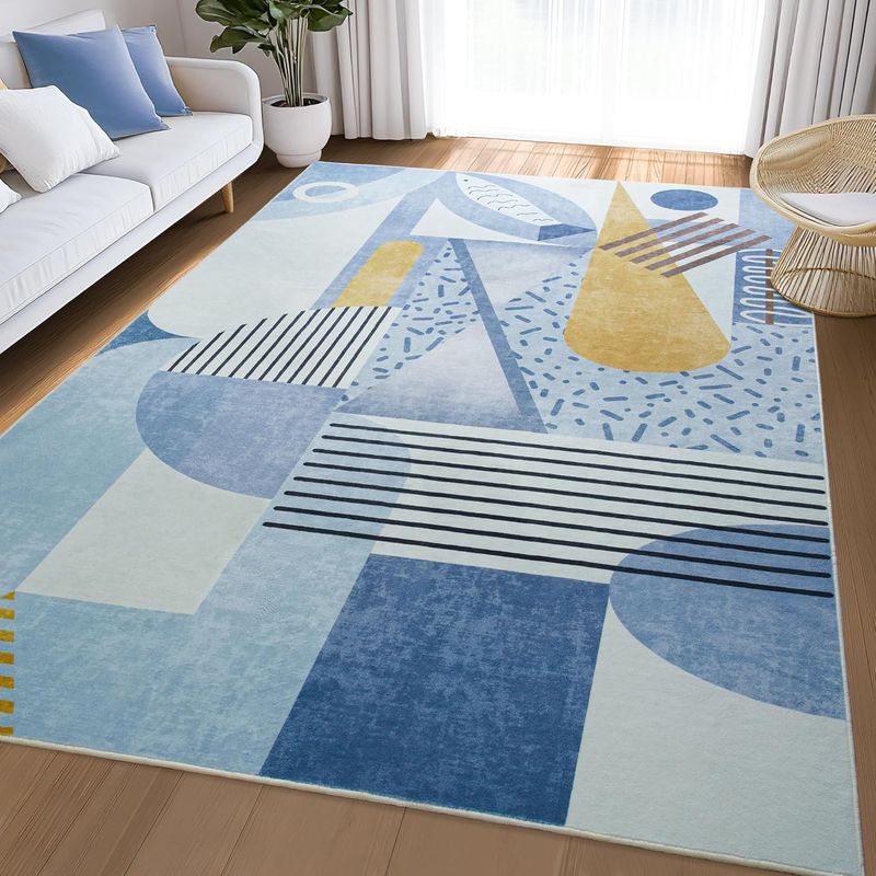 Tepook Blue Area Rug for Living Room, 6x9 Indoor Carpet for Bedroom Washable,