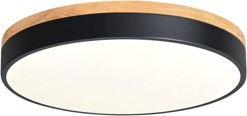 Dimmable Modern Wood Ceiling Light, Black LED 5CCT 2700K-6000K Flush Mount 15.8 inch