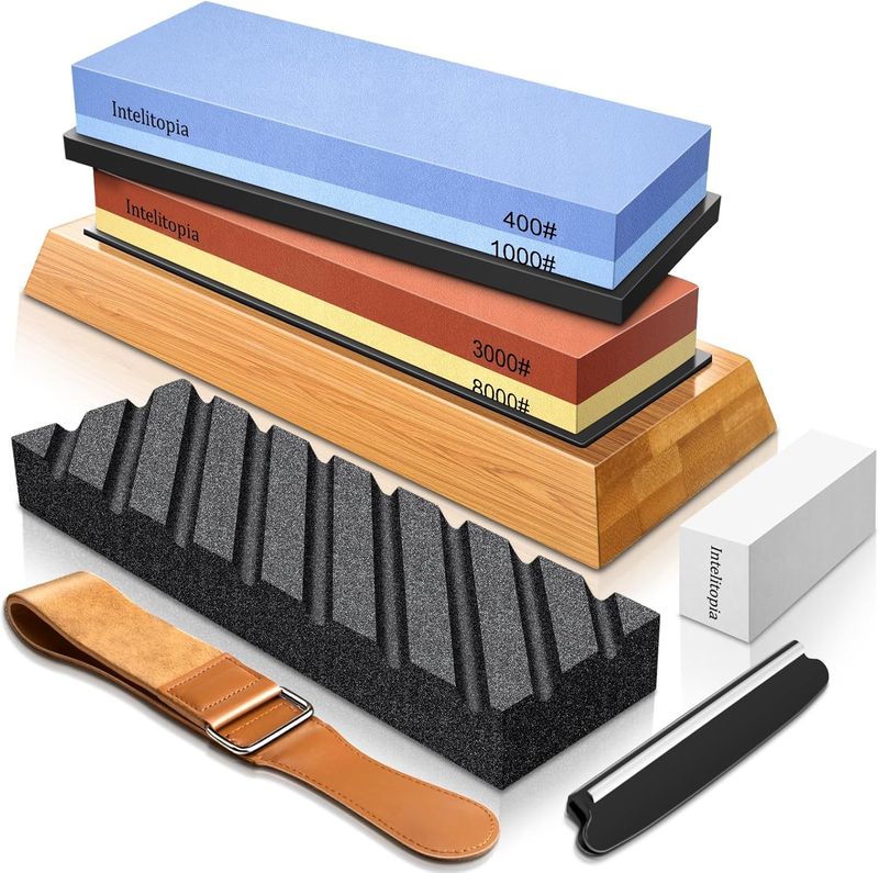 Intelitopia Complete Knife Sharpening Stone Set – Dual Grit Whetstone 400/1000