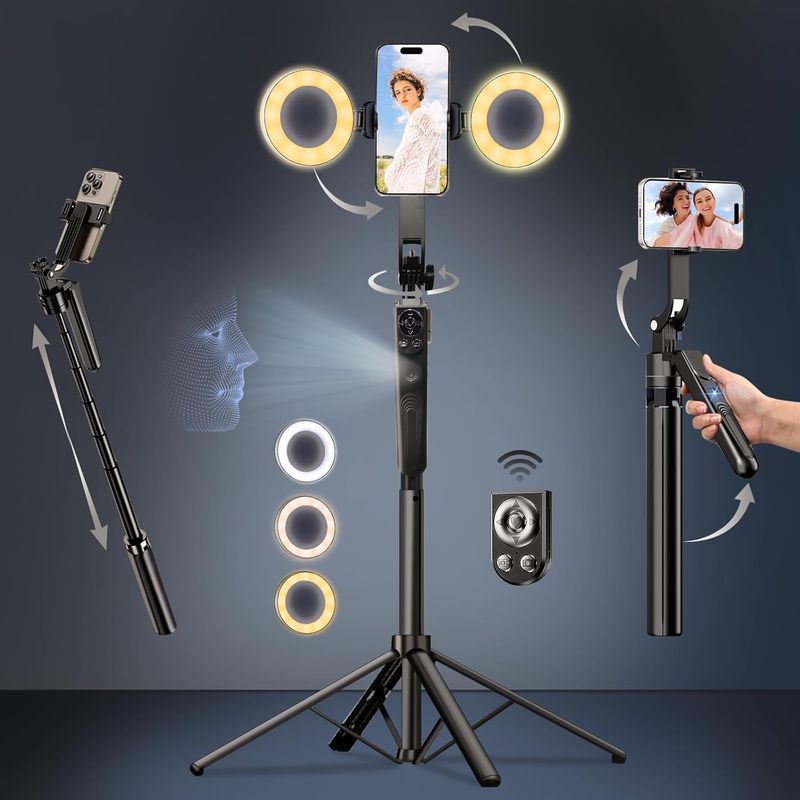 Auto Face Tracking Selfie Stick Tripod for iPhone with Light,360 Rotation That
