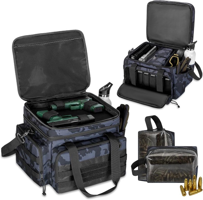 GOBUROS Gun Range Bag for 4 Handguns, Tactical Pistol Range Bag with 2 Ammo