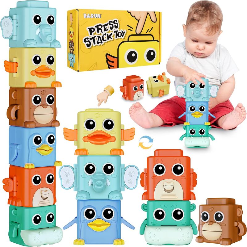 BASUN Stacking Toys Set for Toddlers 18+ Months, 6 in 1 Infant Sensory Toys