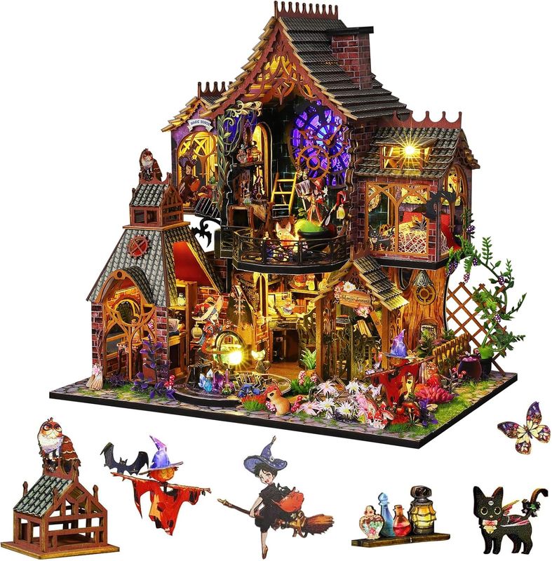 Plustopoy DIY Miniature House Kit,Tiny House Model Kit Dollhouse with Light