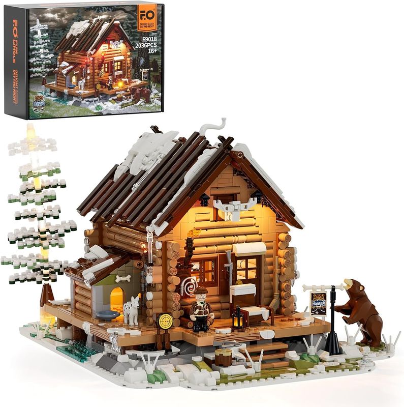 FUNWHOLE Hunting-Cabin Lighting Building-Bricks Set
