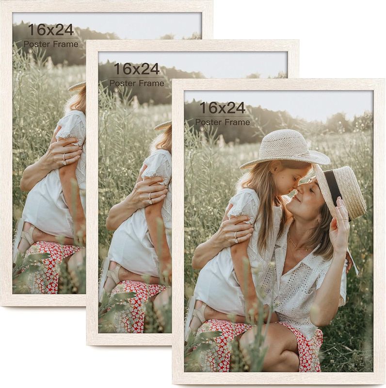Momentworth 16x24 Frame Set of 3, White Wood Grain 16x24 Poster Frame