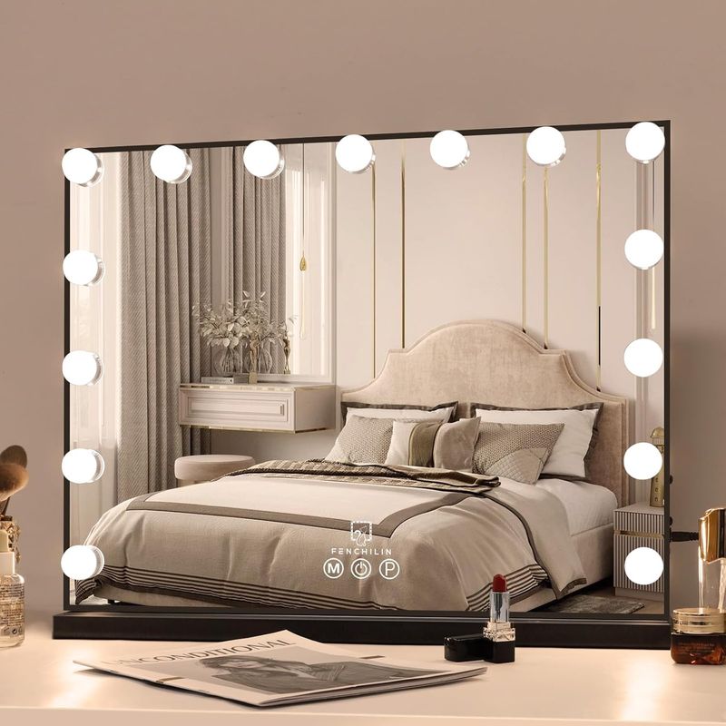FENCHILIN Vanity Mirror w/Lights, Hollywood Lighted Mirror w/Dimmer Bulbs, Black