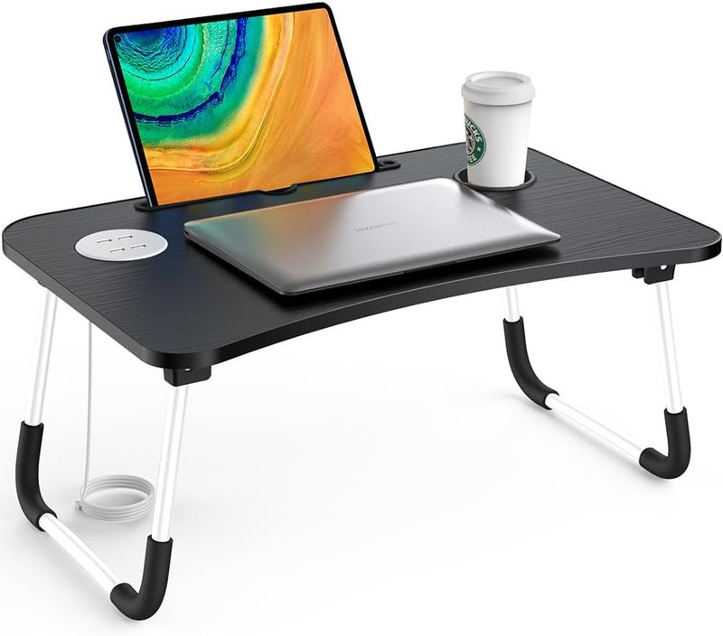 Elekin Folding Lap Desk for Laptop, Portable, Bed Table Standing Work Black
